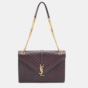 Pre Owned Saint Laurent Burgundy Matelassé Leather Large Monogram Envelope Shoulder Bag
