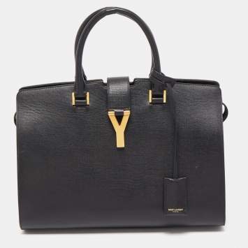 Pre Owned Saint Laurent Black Leather Medium Cabas Chyc Tote