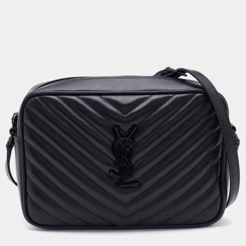 Pre Owned Saint Laurent Black Matelassé Leather Monogram Lou Camera Crossbody Bag