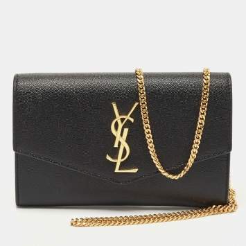 Pre Owned Saint Laurent Black Leather Uptown Wallet on Chain
