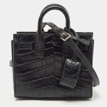 Pre Owned Saint Laurent Black Croc Embossed Leather Toy Classic Sac De Jour Tote