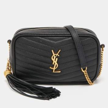 Saint Laurent Black Matelassé Leather Mini Lou Shoulder Bag