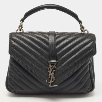 Pre Owned Saint Laurent Black Matelasse Leather Medium College Top Handle Bag