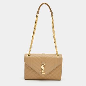 Pre Owned Saint Laurent Tan Mix Matelasse Leather Medium Envelope Chain Bag