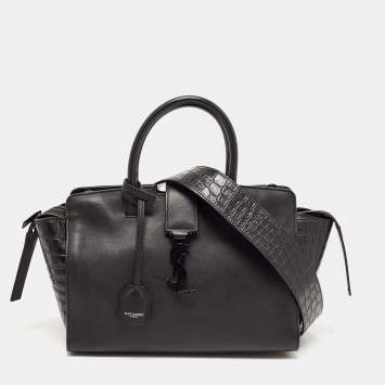 Pre Owned Saint Laurent Black  Croc Embossed Leather Baby Downtown Cabas Tote