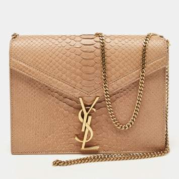 Pre Owned Saint Laurent Beige Python Medium Cassandra Chain Bag