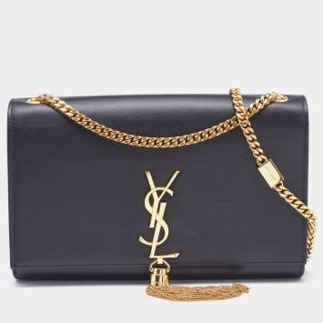 Pre Owned Saint Laurent Black Leather Medium Kate Tassel Shoulder Bag