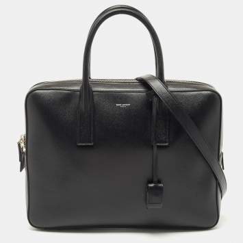 Pre Owned Saint Laurent Black Grain Leather Small Museum Briefcase