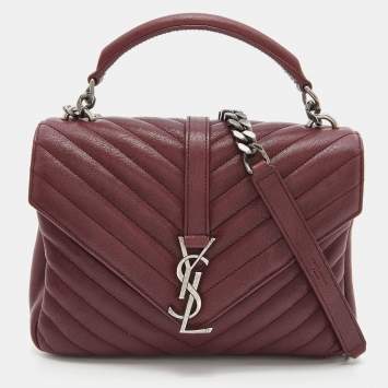 Pre Owned Saint Laurent Red Matelassé Leather Medium College Top Handle Bag