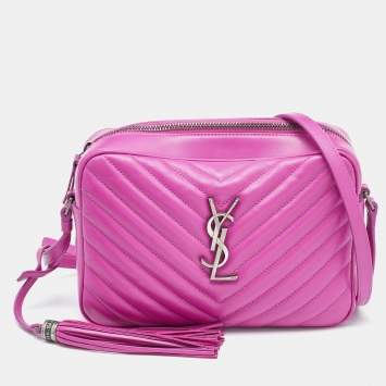 Pre Owned Saint Laurent Pink Matelassé Leather Monogram Lou Camera Bag