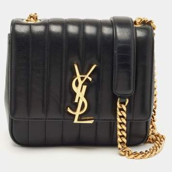 Pre Owned Saint Laurent Black Quilted Leather Medium Vicky Shoulder Bag