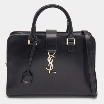 Pre Owned Saint Laurent Black Leather Small Monogram Cabas Tote