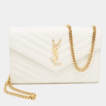�مملوكة مسبقًا Saint Laurent White Leather Envelope Wallet On Chain