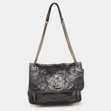 Pre Owned Saint Laurent Black Aged Leather Medium Niki Shoulder Bag