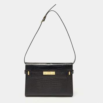 Pre Owned Saint Laurent Black Croc Embossed Leather Manhattan Shoulder Bag