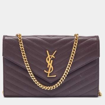 Saint Laurent Burgundy Matelassé Leather Monogram Envelope Wallet on Chain
