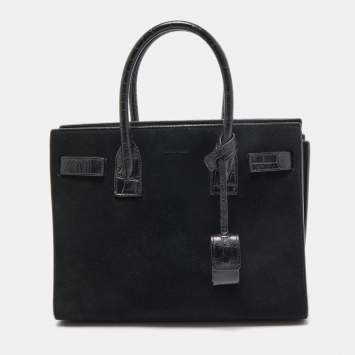 مملوكة مسبقًا Saint Laurent Black Suede And Croc Embossed Leather Baby Classic Sac De Jour Tote