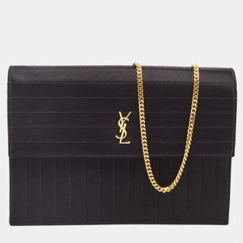 Pre Owned Saint Laurent Black Quilted Satin Monogram Shoulder Bag