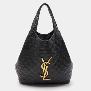 Pre Owned Saint Laurent Black Quilted Leather Maxi Icare Shopping Tote