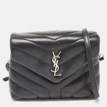 Pre Owned Saint Laurent Black Matelassé Leather Toy Loulou Crossbody Bag