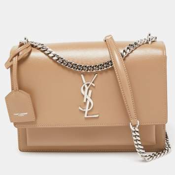 Pre Owned Saint Laurent Beige Leather Medium Sunset Chain Shoulder Bag