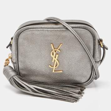 Pre Owned Saint Laurent Silver Leather Blogger Crossbody Bag