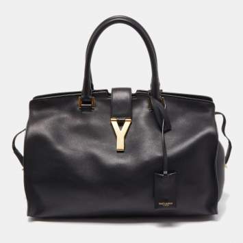 Pre Owned Saint Laurent Black Leather Medium Cabas Chyc Tote