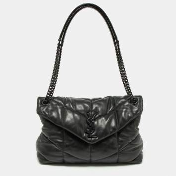 Pre Owned Saint Laurent Black Quilted Puffer Leather Medium Loulou Monogram Shoulder Bag