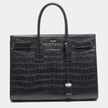 Pre Owned Saint Laurent Black Croc Embossed Leather Large Sac De Jour Tote