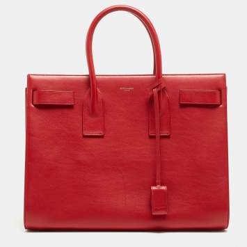 Pre Owned Saint Laurent Red Leather Large Sac De Jour Tote