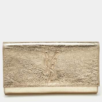 Pre Owned Saint Laurent Metallic Gold Leather Belle De Jour Flap Clutch