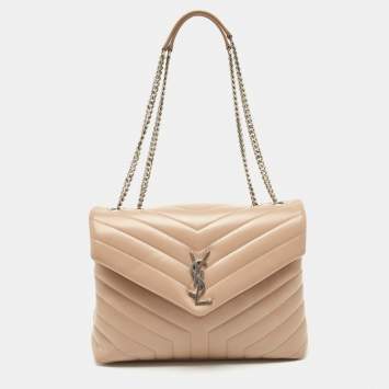 Saint Laurent Beige Matelassé Leather Medium LouLou Shoulder Bag