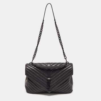 Pre Owned Saint Laurent Black Matelassé Leather Large College Top Handle Bag