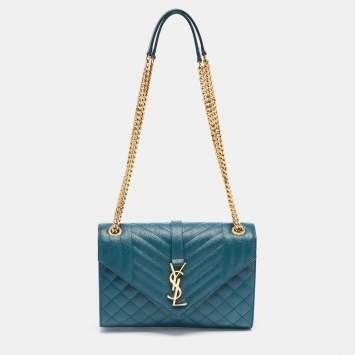 Pre Owned Saint Laurent Green Mix Matelasse Leather Medium Envelope Shoulder Bag