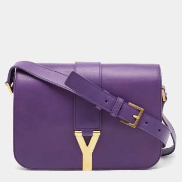 Pre Owned Saint Laurent Purple Leather Ligne Y Crossbody Bag