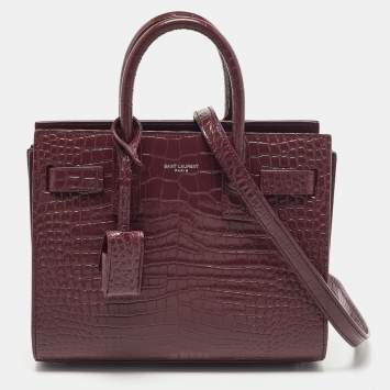 Saint Laurent Burgundy Croc Embossed Leather Nano Classic Sac De Jour Tote