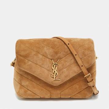 Pre Owned Saint Laurent Brown Quilted Suede Loulou Toy Shoulder Bag