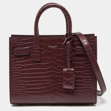 Saint Laurent Burgundy Croc Embossed Leather Nano Classic Sac De Jour Tote
