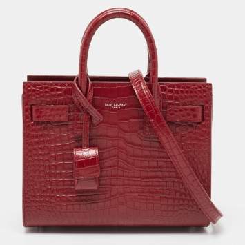 Pre Owned Saint Laurent Red Croc Embossed Leather Nano Classic Sac De Jour Tote