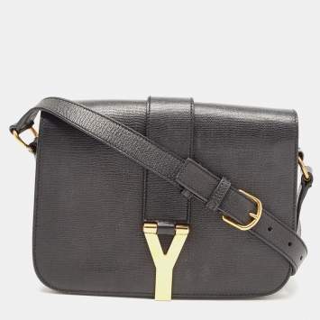 Pre Owned Saint Laurent Black Leather Ligne Y Crossbody Bag