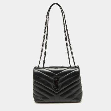 Pre Owned Saint Laurent Black Quilted Leather Small Loulou Shoulder Bag