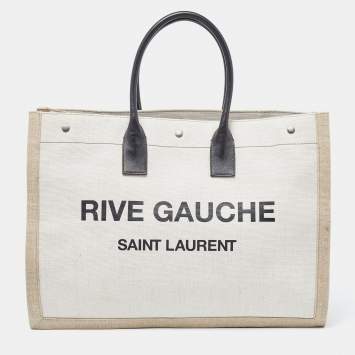 Pre Owned Saint Laurent Beige/Black Canvas and Leather Rive Gauche Shopper Tote 