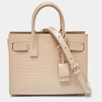 Saint Laurent Beige Croc Embossed Leather Nano Classic Sac De Jour Tote