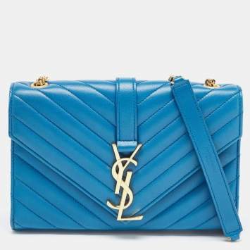 Pre Owned Saint Laurent Blue Matelasse Leather Envelope Chain Shoulder Bag