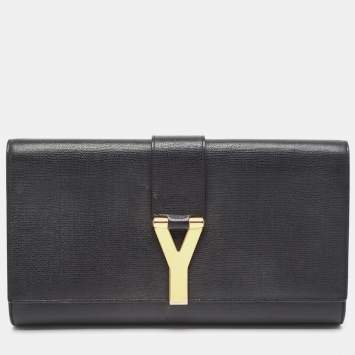 Pre Owned Saint Laurent Black Leather Y-Ligne Clutch