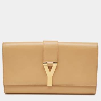Pre Owned Saint Laurent Beige Leather Y-Ligne Clutch