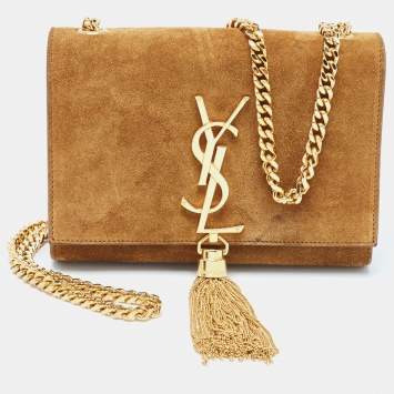 Pre Owned Saint Laurent Brown Suede Small Kate Tassel Crossbody Bag