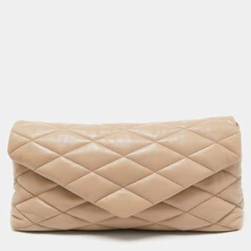 Pre Owned Saint Laurent Beige Puffer Leather Sade Envelope Clutch