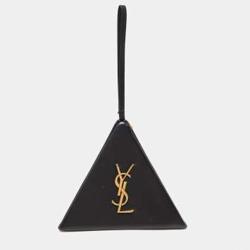 Pre Owned Saint Laurent Black Leather Pyramid Box Wristlet Clutch