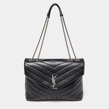 Pre Owned Saint Laurent Black Matelassé Leather Medium LouLou Shoulder Bag